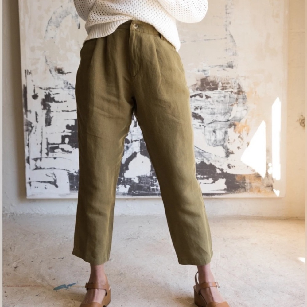 Able Charlie Olive Tapered Linen Blend Pant NWT - Picture 2 of 7